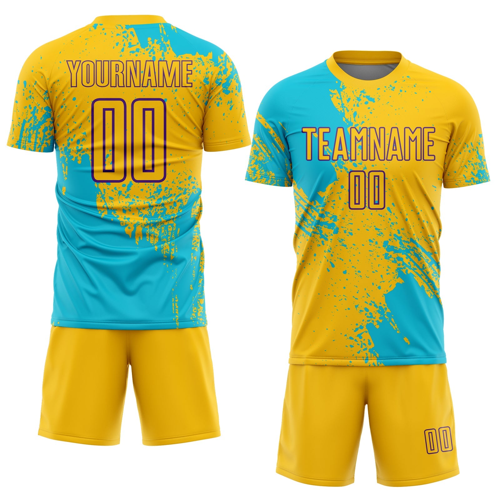 Custom Yellow Lakes Blue-Purple Abstract Brush Stroke Sports Sublimation Soccer Uniform Jersey view 2