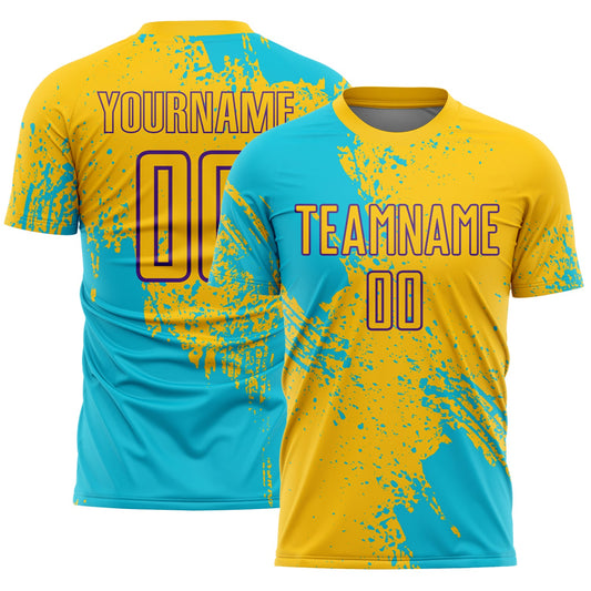 Custom Yellow Lakes Blue-Purple Abstract Brush Stroke Sports Sublimation Soccer Uniform Jersey - Main View