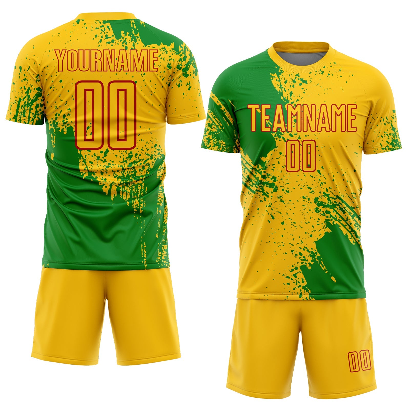 Custom Yellow Grass Green-Red Abstract Brush Stroke Sports Sublimation Soccer Uniform Jersey view 2