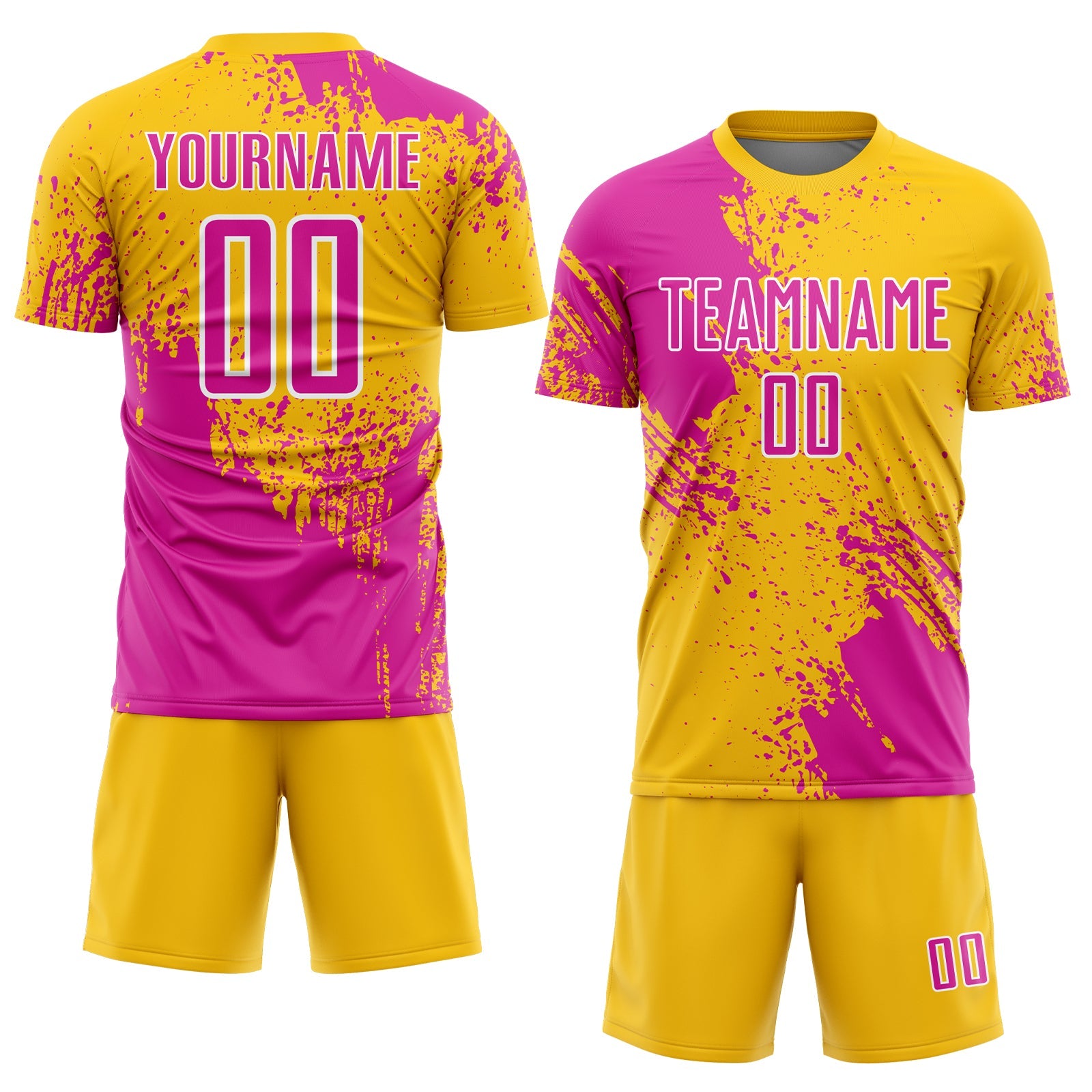 Custom Yellow Deep Pink-White Abstract Brush Stroke Sports Sublimation Soccer Uniform Jersey view 2