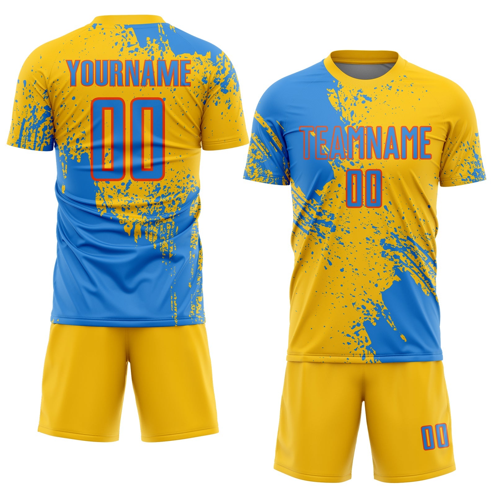 Custom Yellow Powder Blue-Orange Abstract Brush Stroke Sports Sublimation Soccer Uniform Jersey view 2