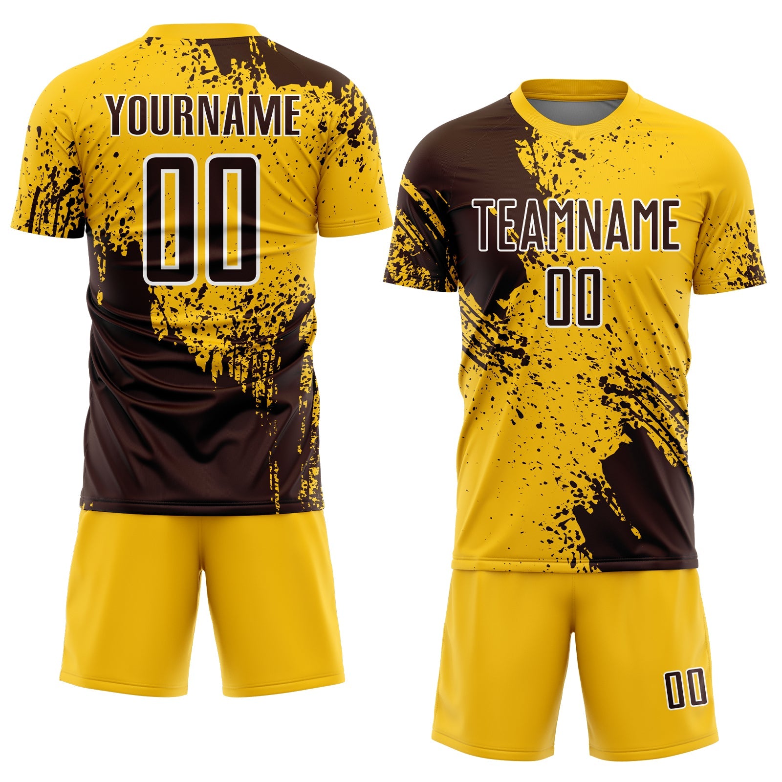 Custom Yellow Brown-White Abstract Brush Stroke Sports Sublimation Soccer Uniform Jersey view 2
