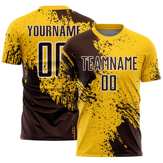 Custom Yellow Brown-White Abstract Brush Stroke Sports Sublimation Soccer Uniform Jersey - Main View