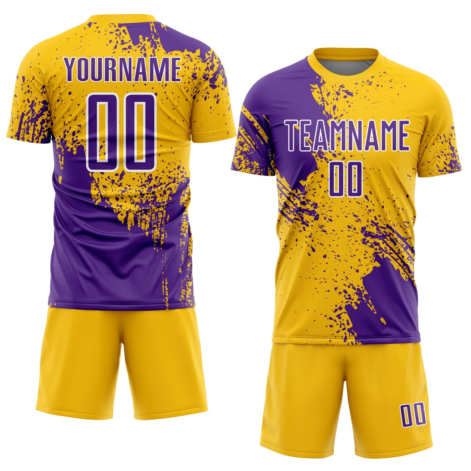 Custom Yellow Purple-White Abstract Brush Stroke Sports Sublimation Soccer Uniform Jersey view 2