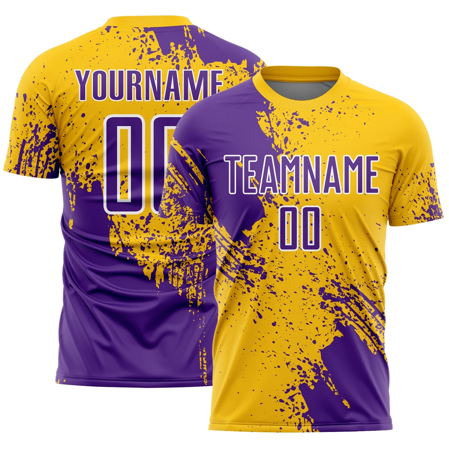 Custom Yellow Purple-White Abstract Brush Stroke Sports Sublimation Soccer Uniform Jersey - Main View