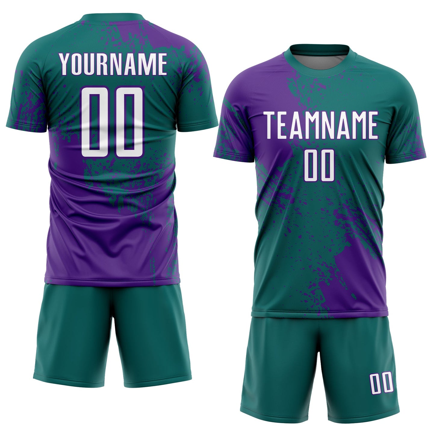 Custom Teal White-Purple Abstract Brush Stroke Sports Sublimation Soccer Uniform Jersey view 2
