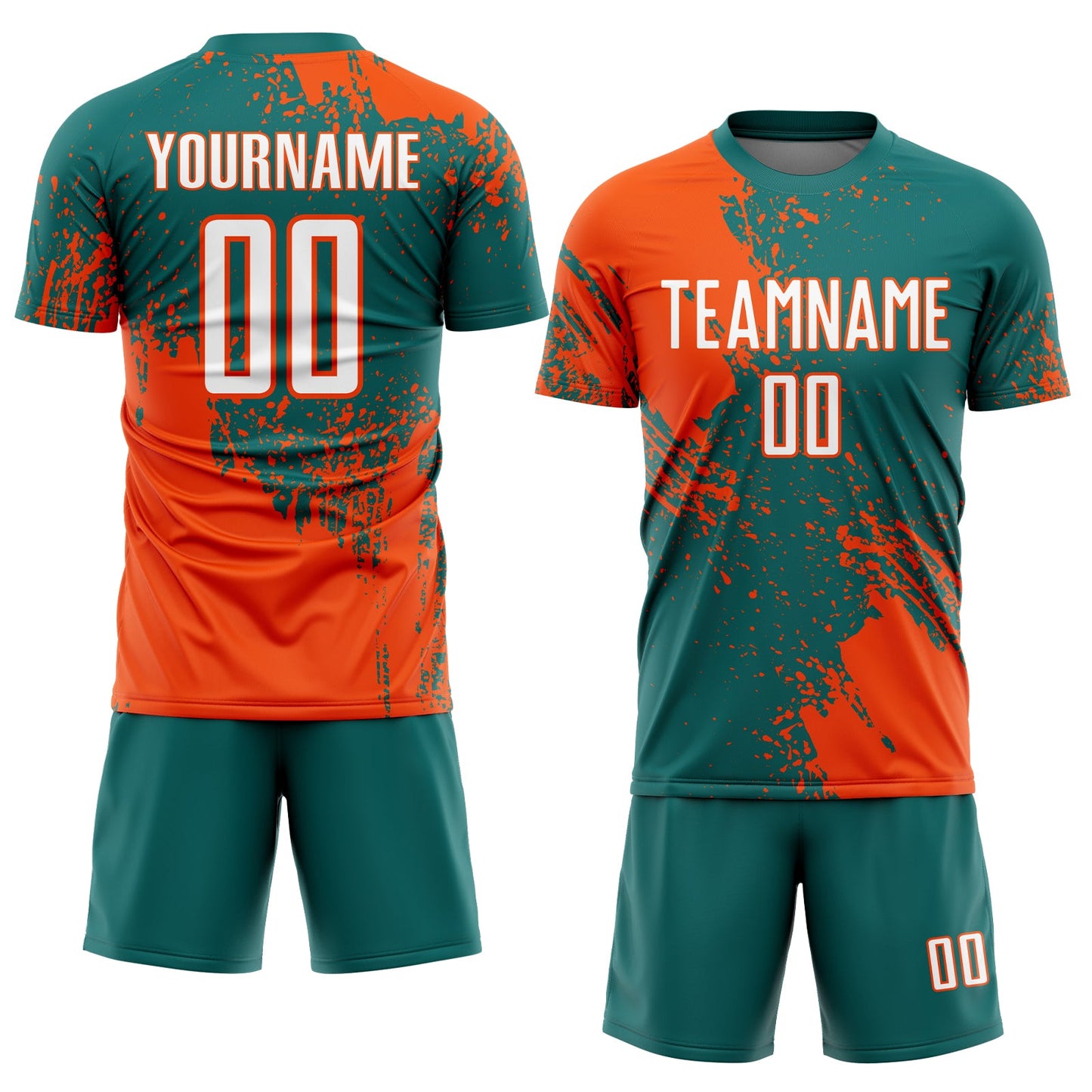 Custom Teal White-Orange Abstract Brush Stroke Sports Sublimation Soccer Uniform Jersey view 2