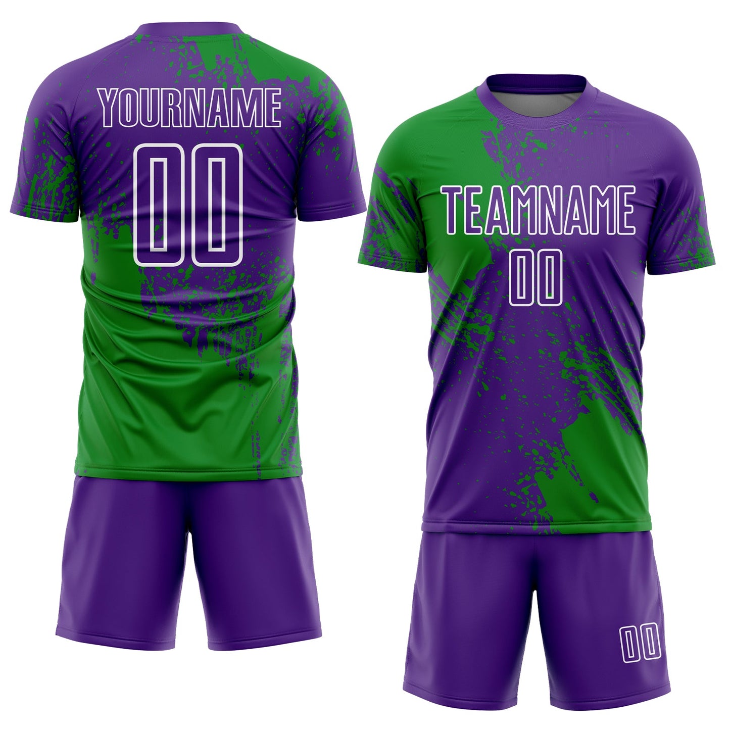 Custom Purple Grass Green-White Abstract Brush Stroke Sports Sublimation Soccer Uniform Jersey view 2