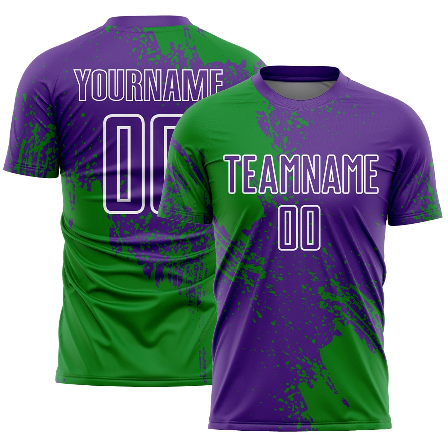 Custom Purple Grass Green-White Abstract Brush Stroke Sports Sublimation Soccer Uniform Jersey - Main View
