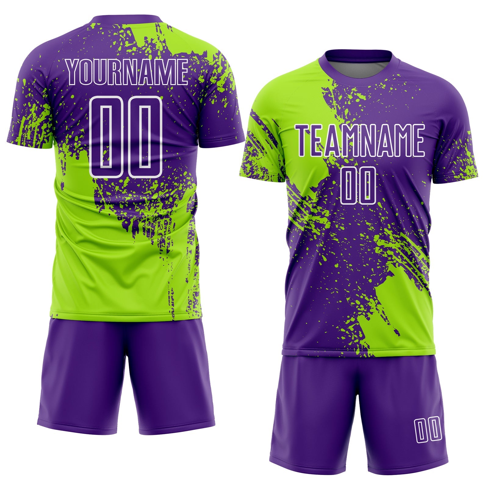 Custom Purple Neon Green-White Abstract Brush Stroke Sports Sublimation Soccer Uniform Jersey view 2