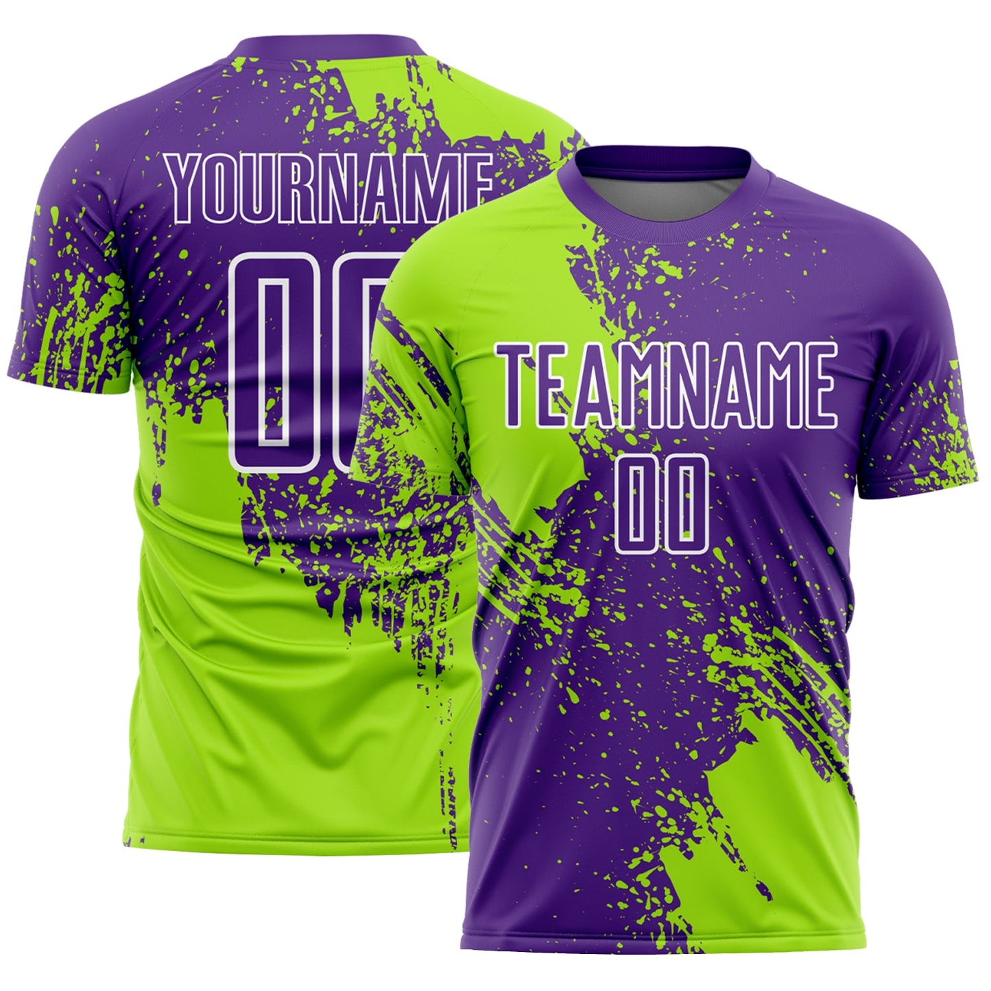 Custom Purple Neon Green-White Abstract Brush Stroke Sports Sublimation Soccer Uniform Jersey - Main View