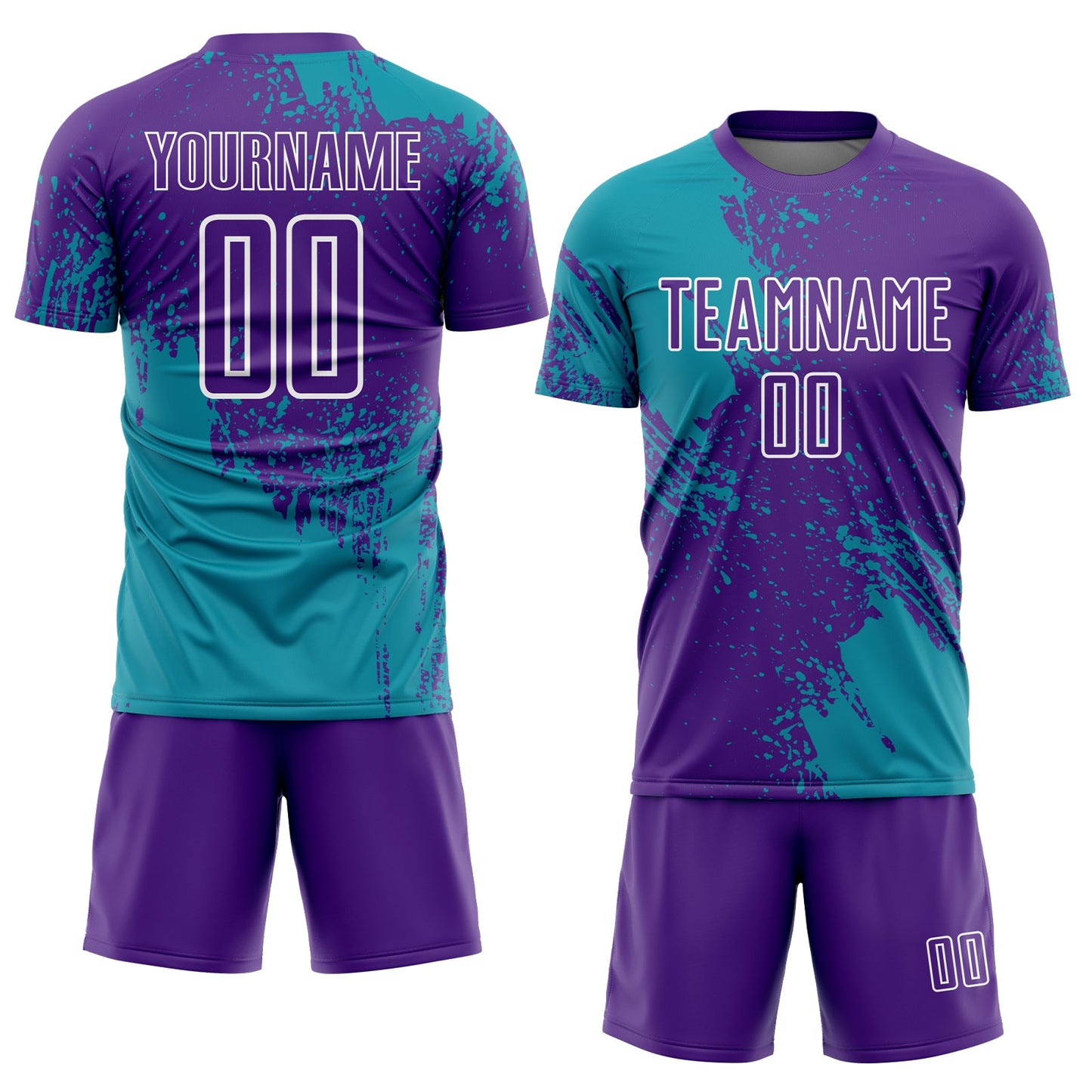 Custom Purple Teal-White Abstract Brush Stroke Sports Sublimation Soccer Uniform Jersey view 2