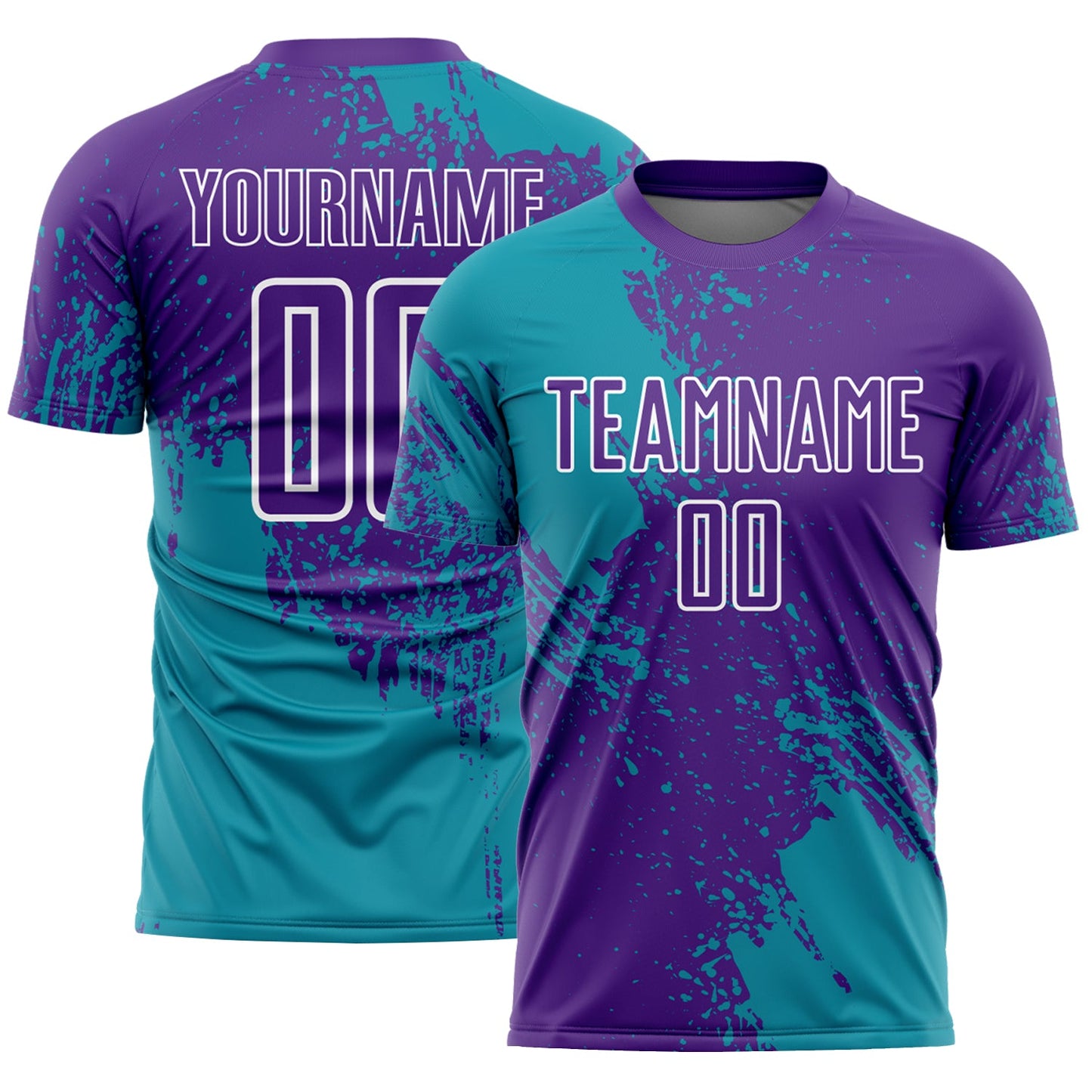 Custom Purple Teal-White Abstract Brush Stroke Sports Sublimation Soccer Uniform Jersey - Main View