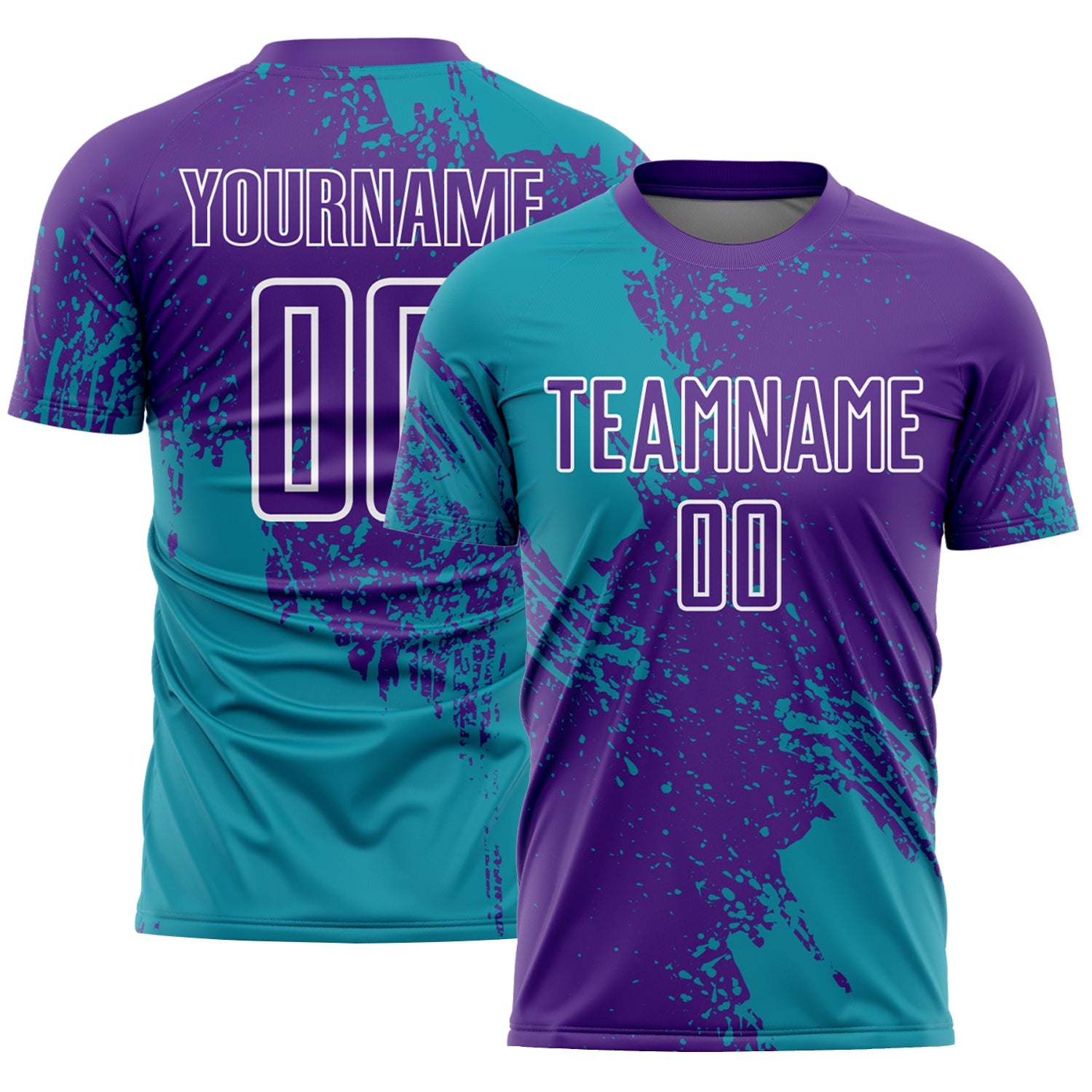 Custom Purple Teal-White Abstract Brush Stroke Sports Sublimation Soccer Uniform Jersey - Main View