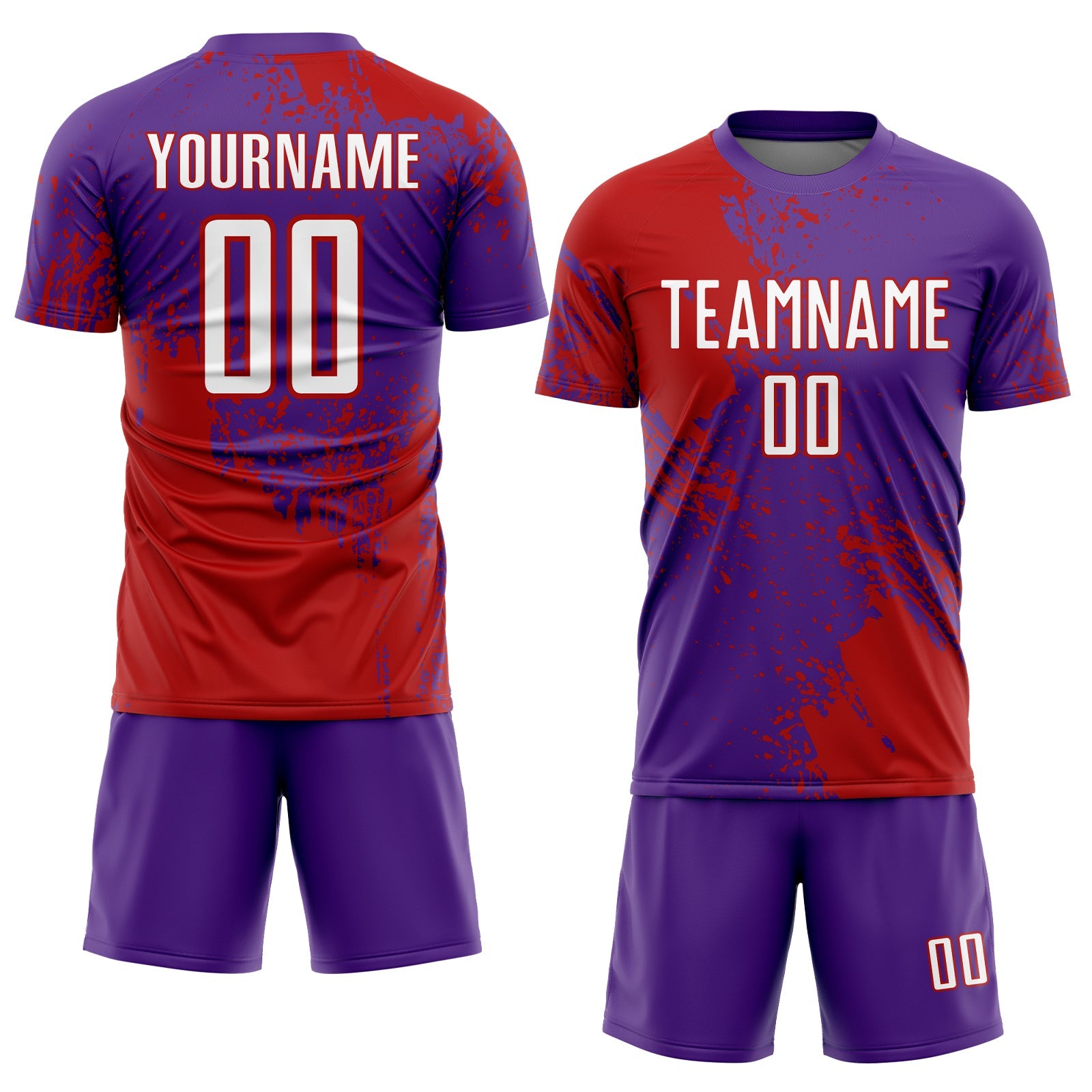 Custom Purple White-Red Abstract Brush Stroke Sports Sublimation Soccer Uniform Jersey view 2