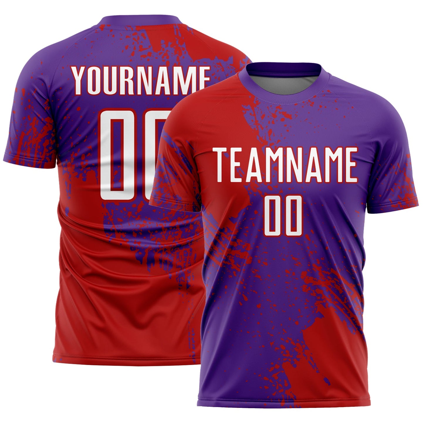 Custom Purple White-Red Abstract Brush Stroke Sports Sublimation Soccer Uniform Jersey - Main View