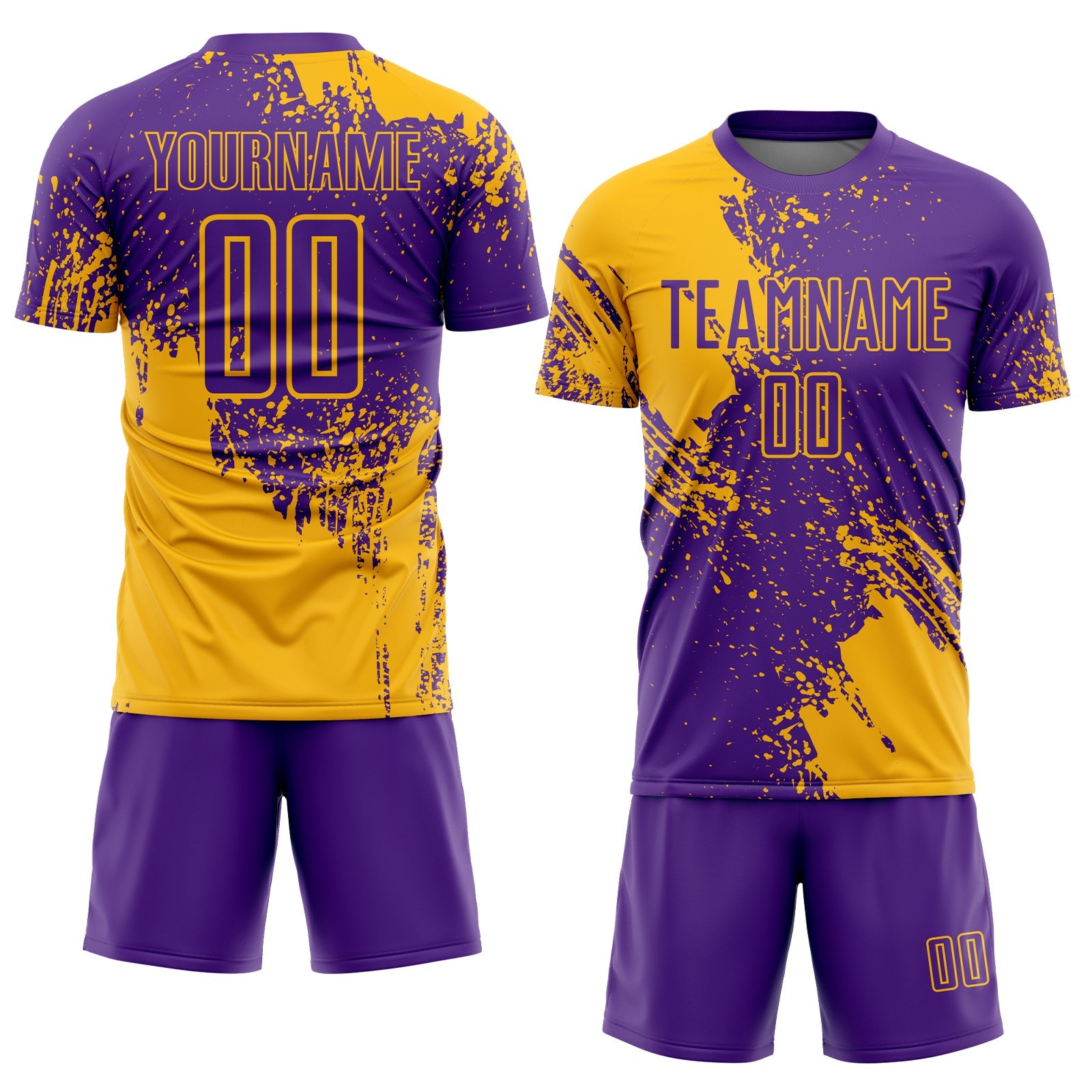 Custom Purple Gold Abstract Brush Stroke Sports Sublimation Soccer Uniform Jersey view 2