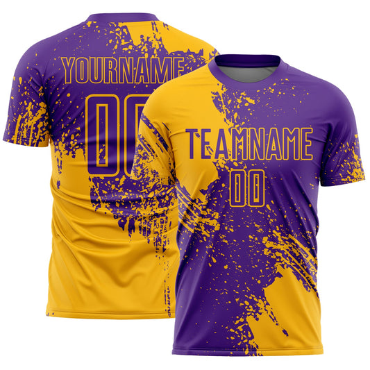Custom Purple Gold Abstract Brush Stroke Sports Sublimation Soccer Uniform Jersey - Main View