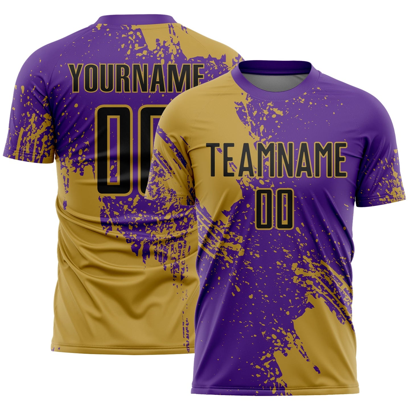 Custom Purple Black-Old Gold Abstract Brush Stroke Sports Sublimation Soccer Uniform Jersey - Main View