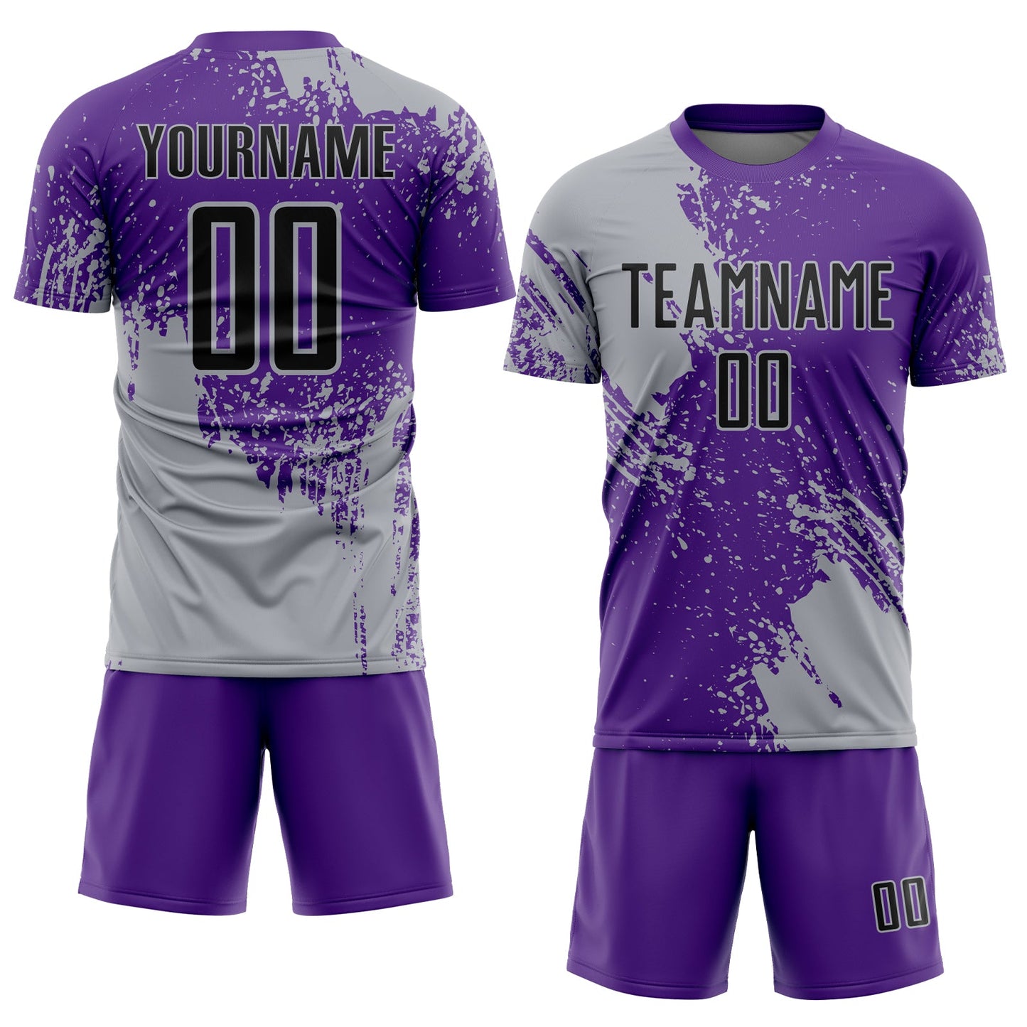 Custom Purple Black-Gray Abstract Brush Stroke Sports Sublimation Soccer Uniform Jersey view 2