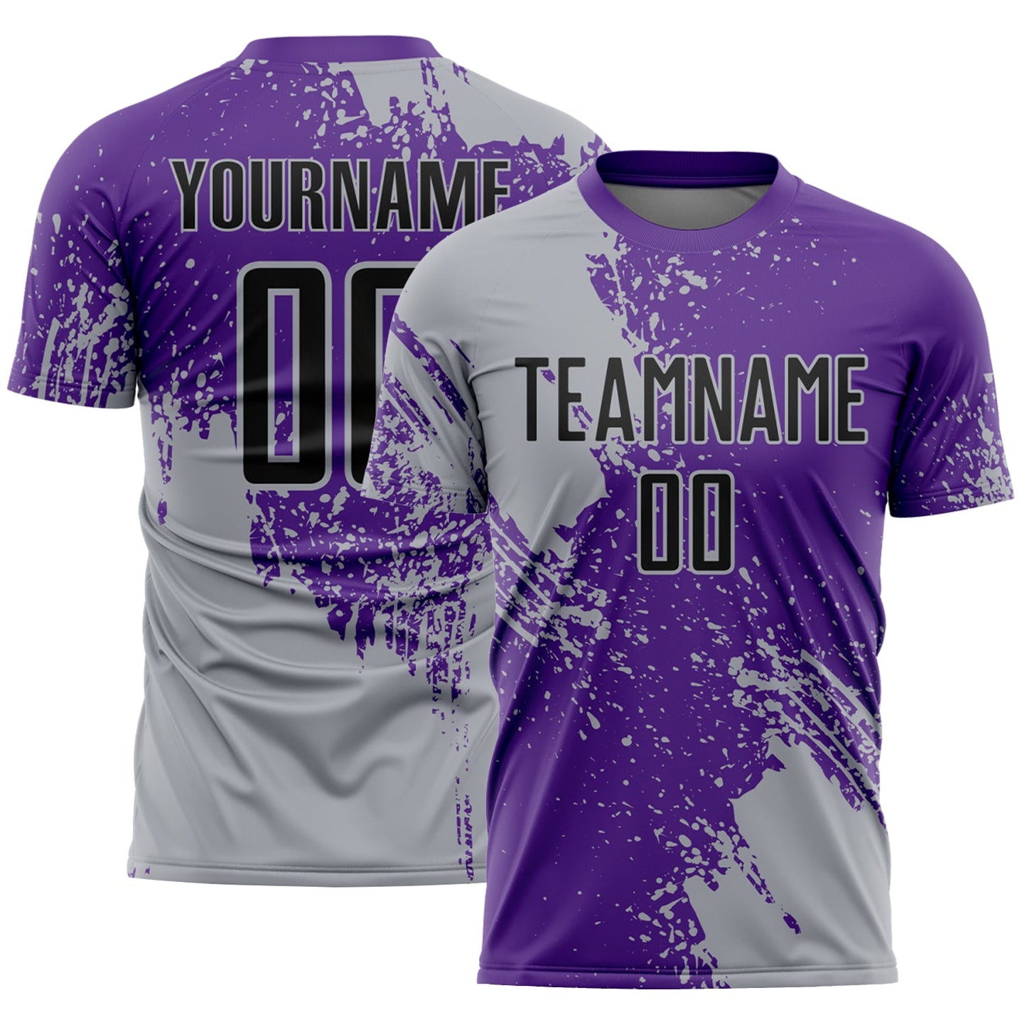 Custom Purple Black-Gray Abstract Brush Stroke Sports Sublimation Soccer Uniform Jersey - Main View