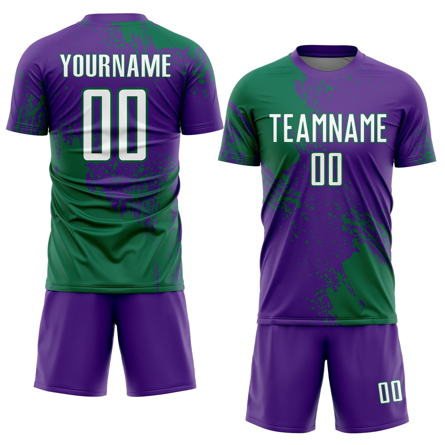 Custom Purple White-Kelly Green Abstract Brush Stroke Sports Sublimation Soccer Uniform Jersey view 2