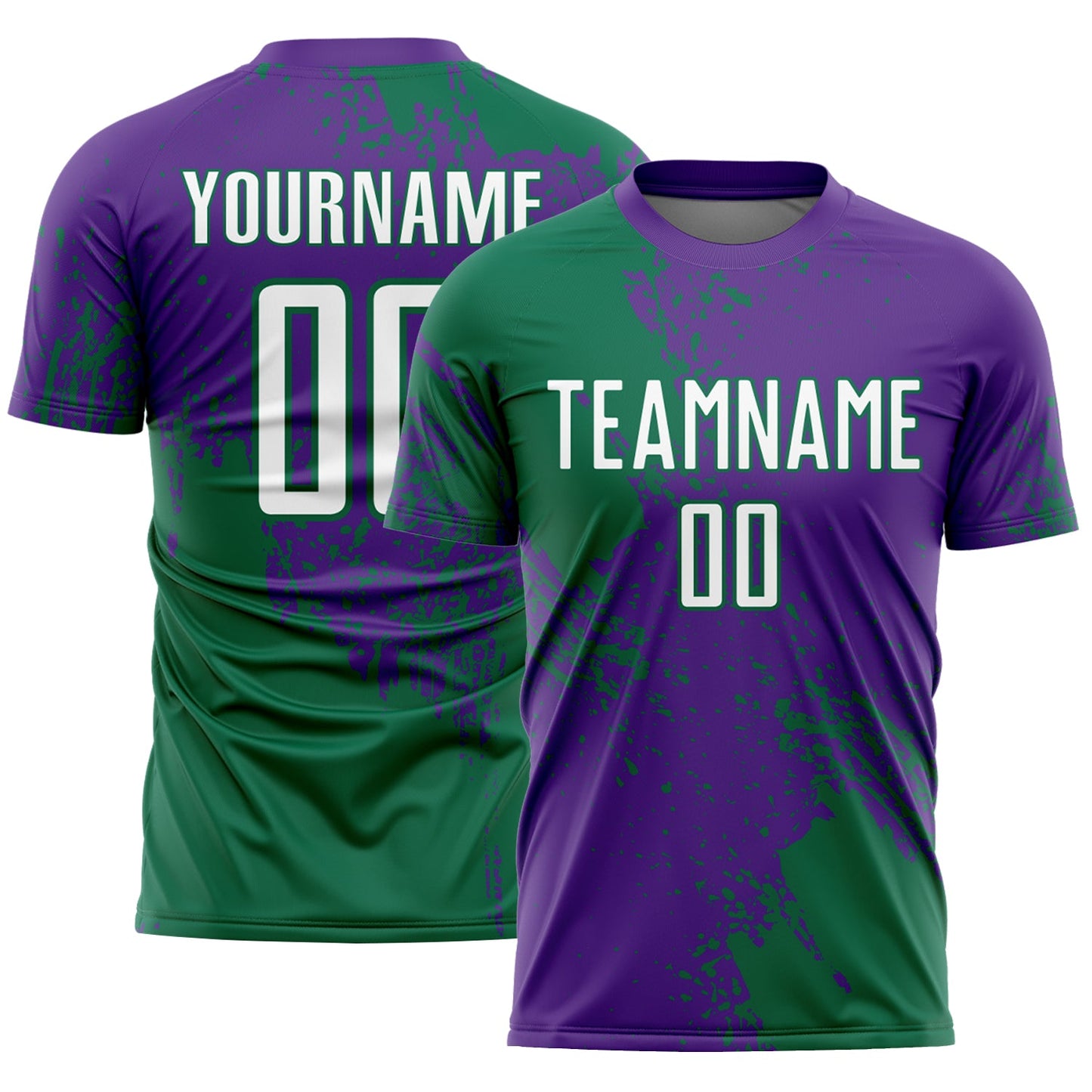 Custom Purple White-Kelly Green Abstract Brush Stroke Sports Sublimation Soccer Uniform Jersey - Main View