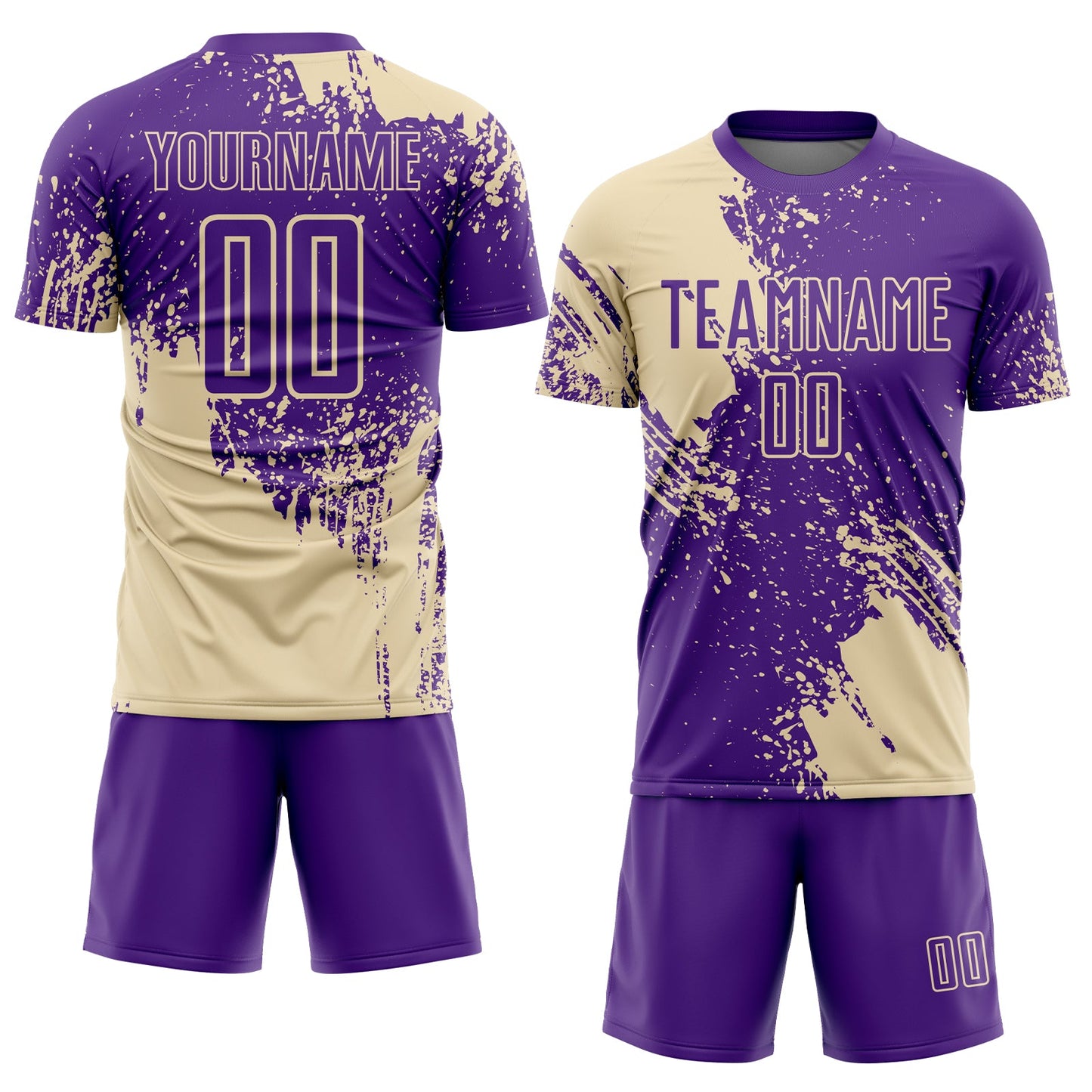 Custom Purple Cream Abstract Brush Stroke Sports Sublimation Soccer Uniform Jersey view 2
