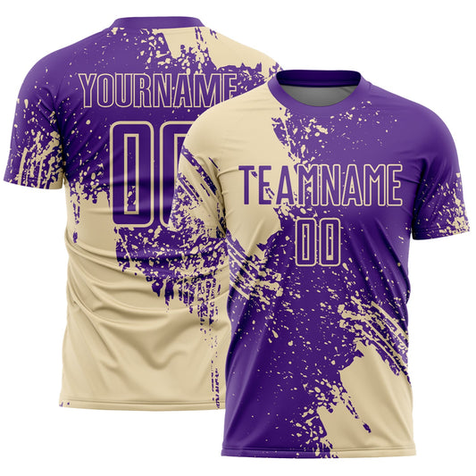 Custom Purple Cream Abstract Brush Stroke Sports Sublimation Soccer Uniform Jersey - Main View