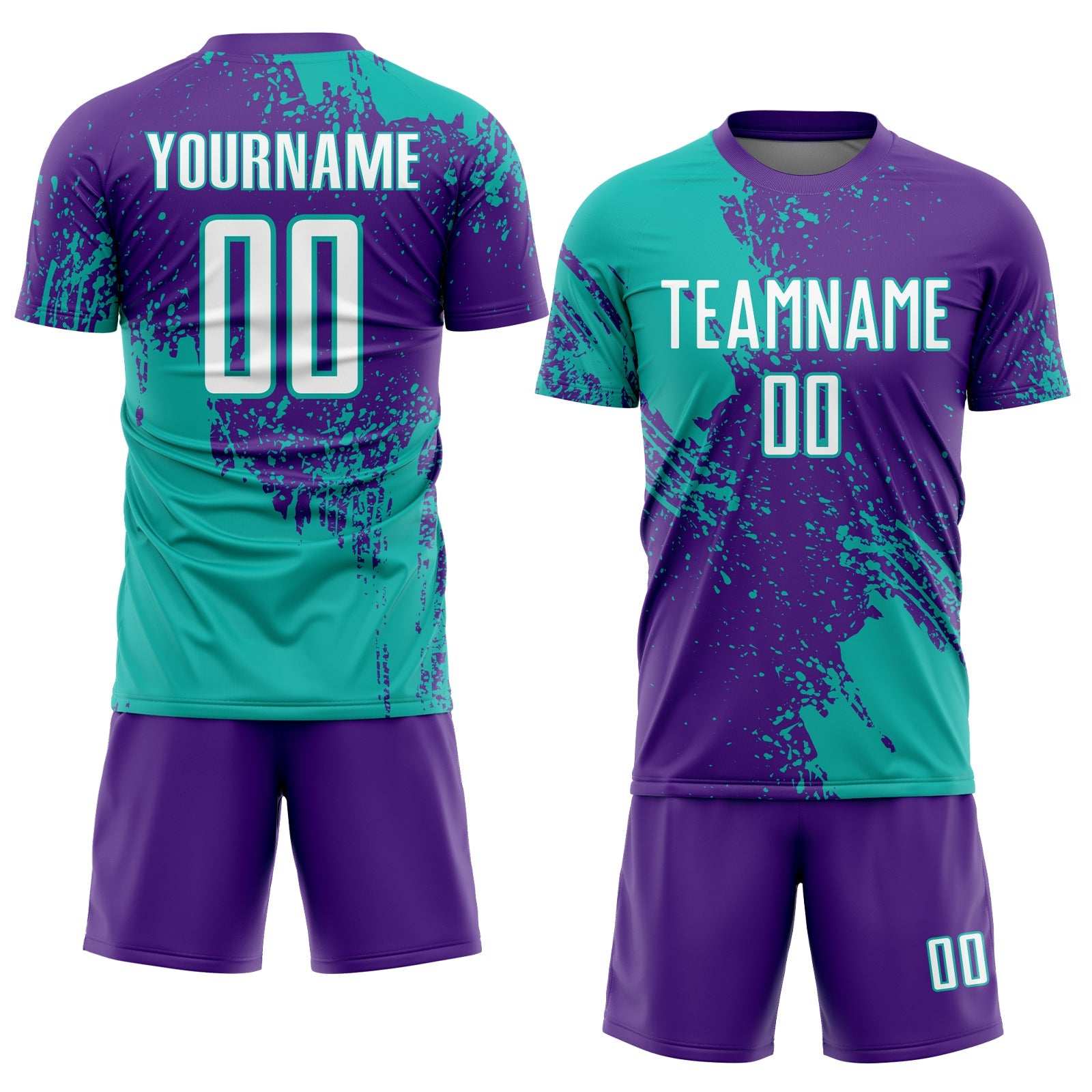 Custom Purple White-Aqua Abstract Brush Stroke Sports Sublimation Soccer Uniform Jersey view 2