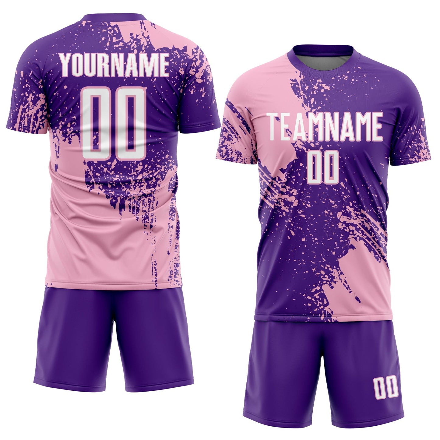 Custom Purple White-Light Pink Abstract Brush Stroke Sports Sublimation Soccer Uniform Jersey view 2