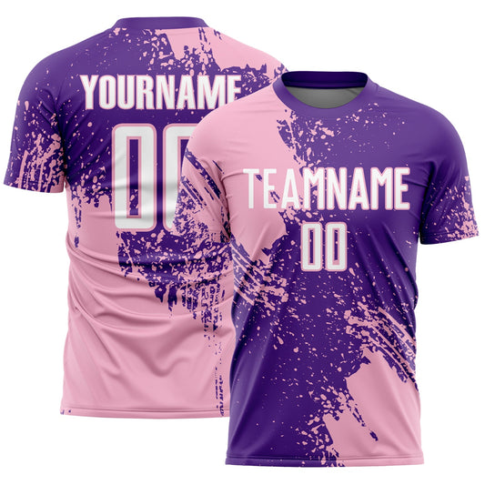 Custom Purple White-Light Pink Abstract Brush Stroke Sports Sublimation Soccer Uniform Jersey - Main View