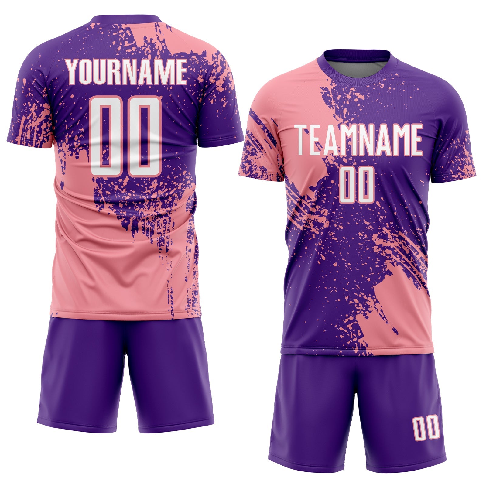 Custom Purple White-Medium Pink Abstract Brush Stroke Sports Sublimation Soccer Uniform Jersey view 2