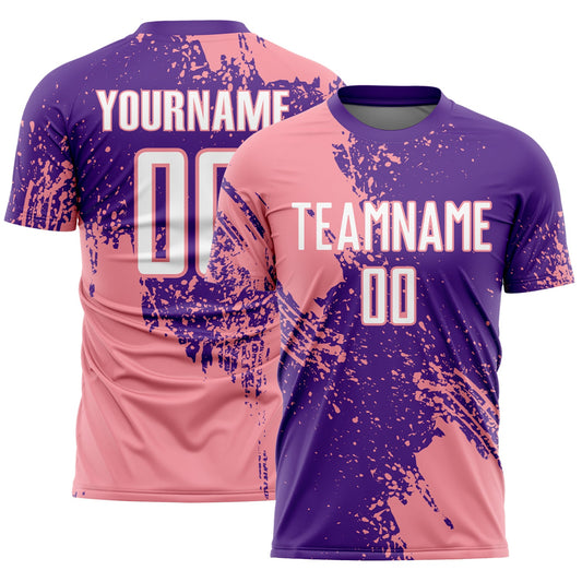 Custom Purple White-Medium Pink Abstract Brush Stroke Sports Sublimation Soccer Uniform Jersey - Main View