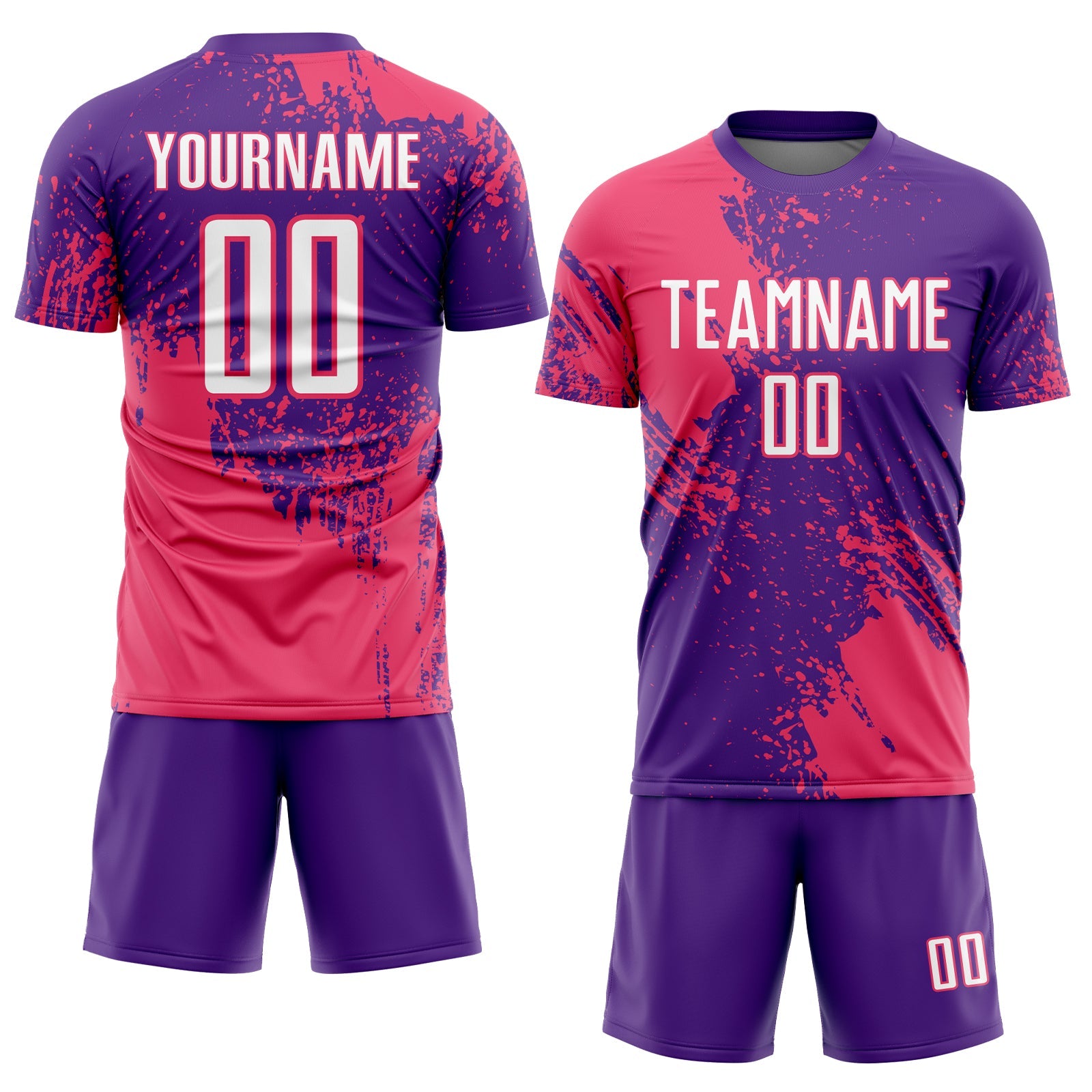 Custom Purple White-Neon Pink Abstract Brush Stroke Sports Sublimation Soccer Uniform Jersey view 2