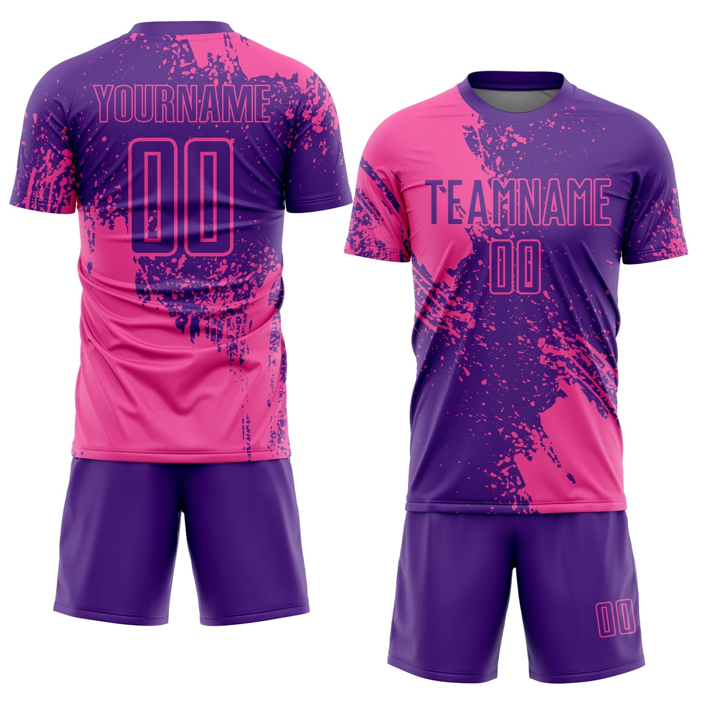 Custom Purple Pink Abstract Brush Stroke Sports Sublimation Soccer Uniform Jersey view 2