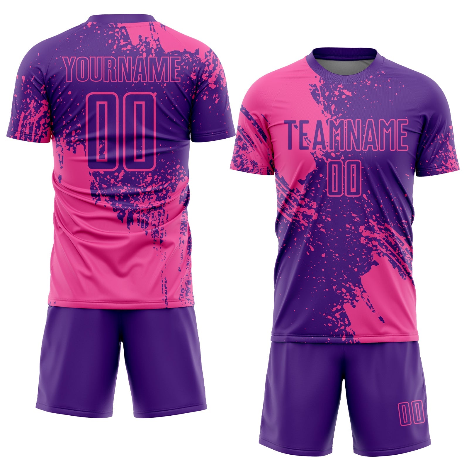 Custom Purple Pink Abstract Brush Stroke Sports Sublimation Soccer Uniform Jersey view 2