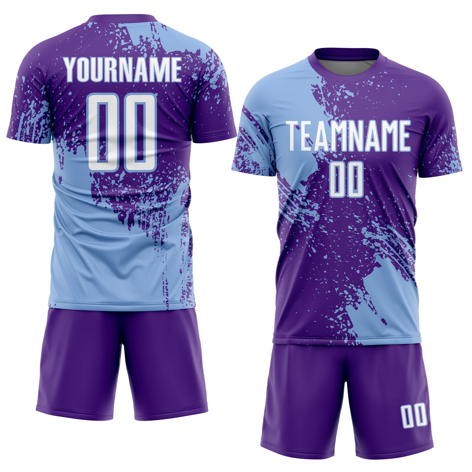 Custom Purple White-Light Blue Abstract Brush Stroke Sports Sublimation Soccer Uniform Jersey view 2