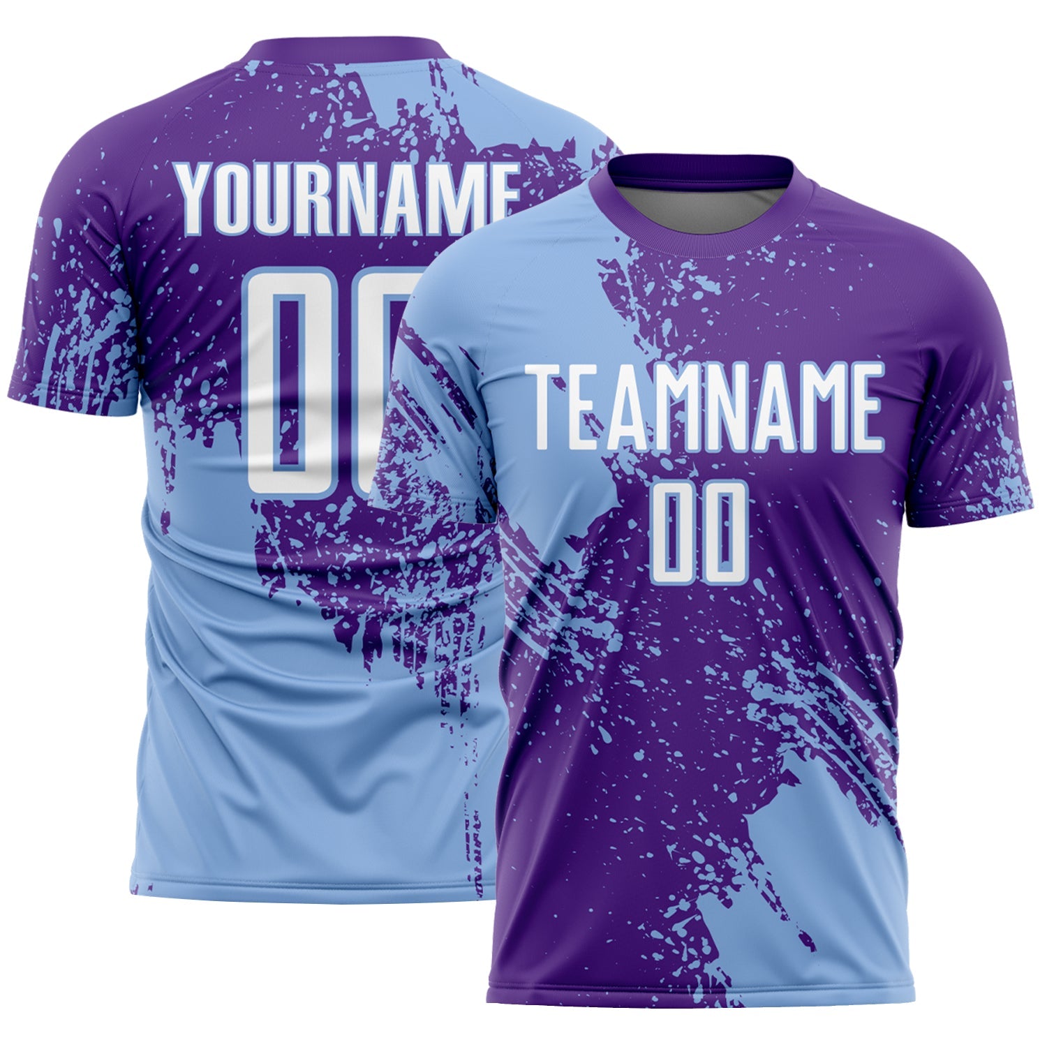 Custom Purple White-Light Blue Abstract Brush Stroke Sports Sublimation Soccer Uniform Jersey - Main View