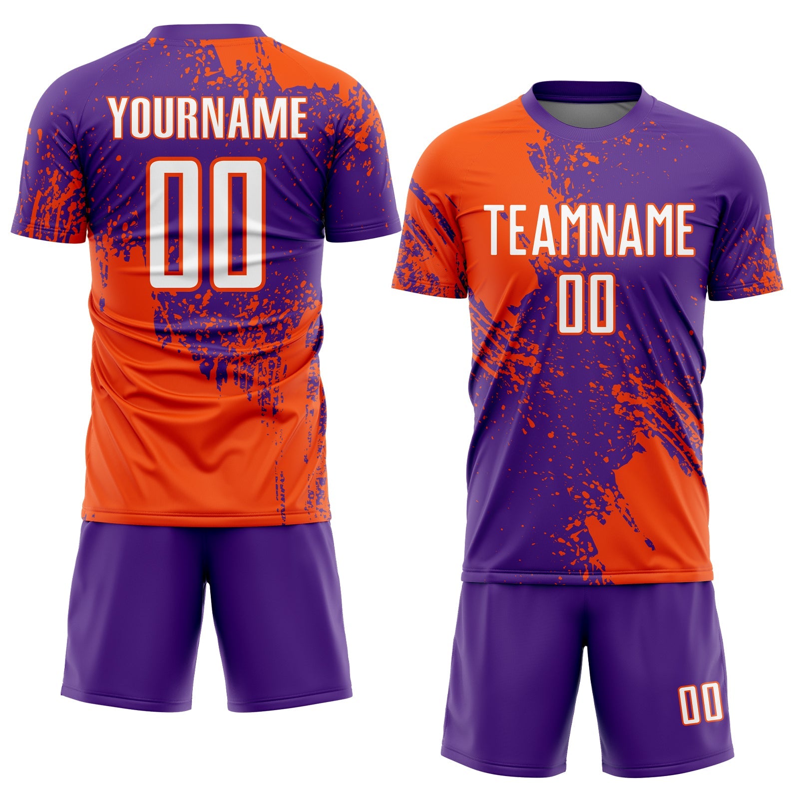 Custom Purple White-Orange Abstract Brush Stroke Sports Sublimation Soccer Uniform Jersey view 2