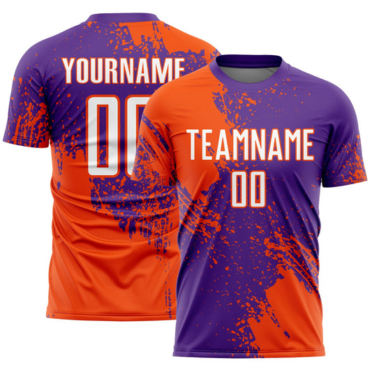 Custom Purple White-Orange Abstract Brush Stroke Sports Sublimation Soccer Uniform Jersey - Main View