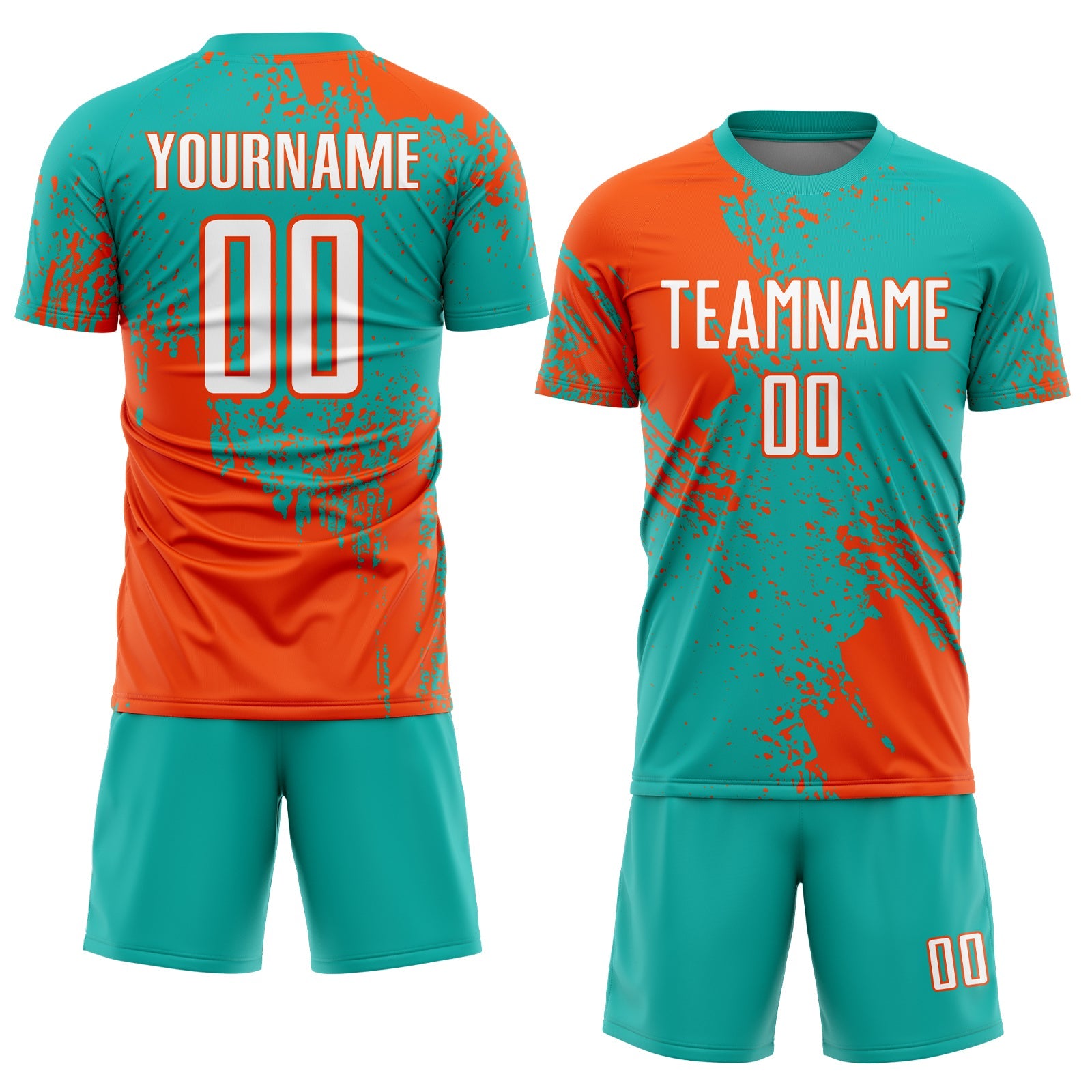 Custom Aqua White-Orange Abstract Brush Stroke Sports Sublimation Soccer Uniform Jersey view 2