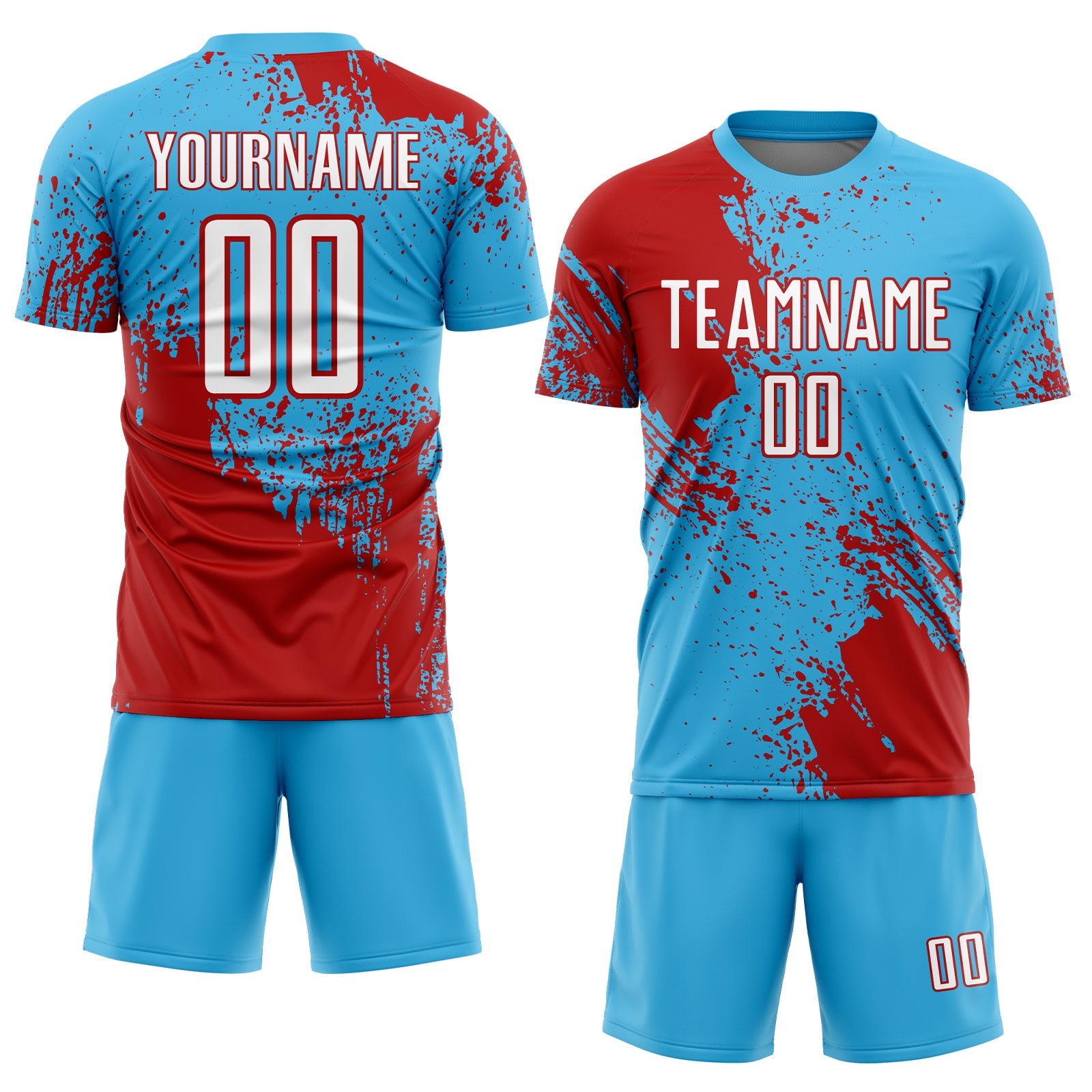 Custom Sky Blue White-Red Abstract Brush Stroke Sports Sublimation Soccer Uniform Jersey view 2