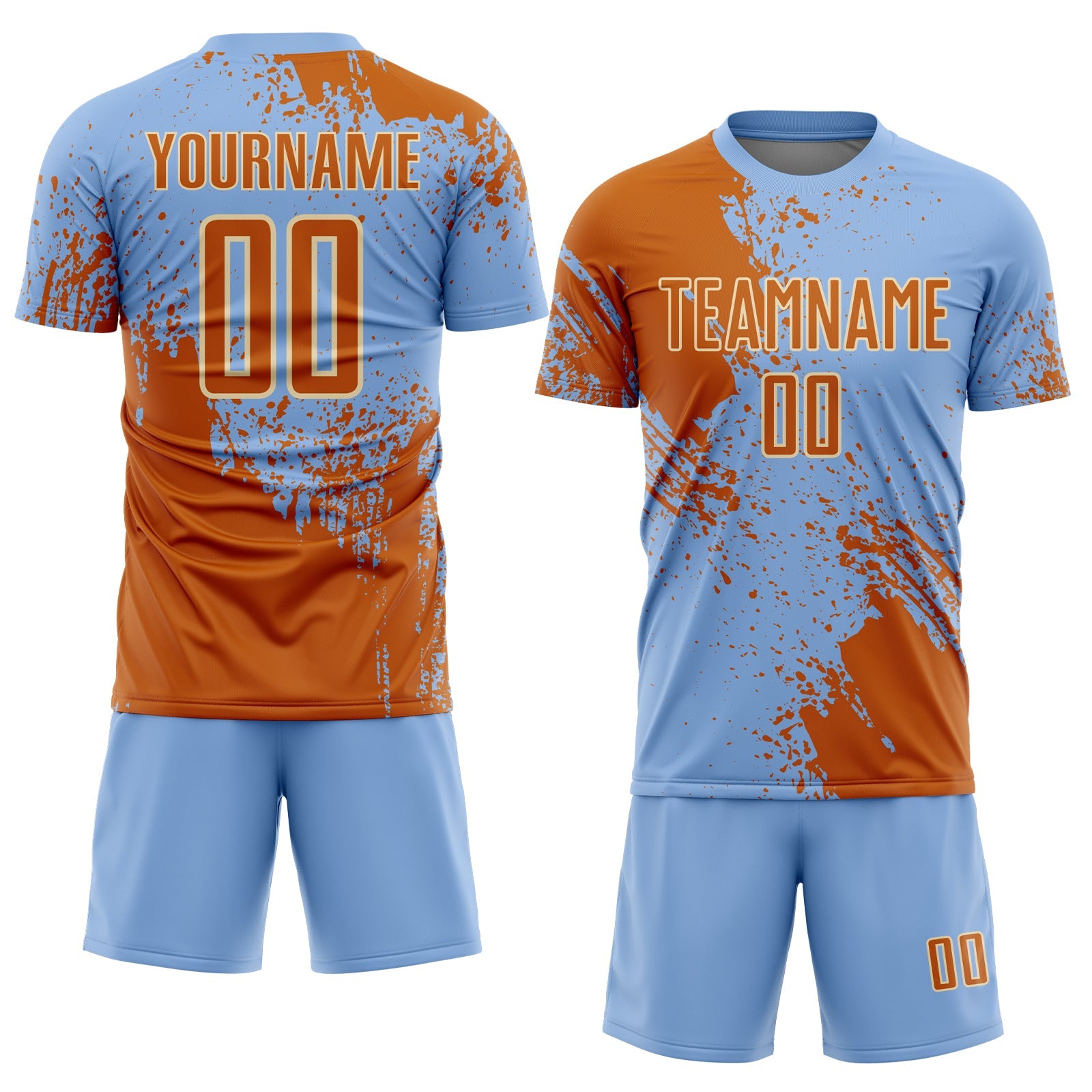Custom Light Blue Texas Orange-Cream Abstract Brush Stroke Sports Sublimation Soccer Uniform Jersey view 2