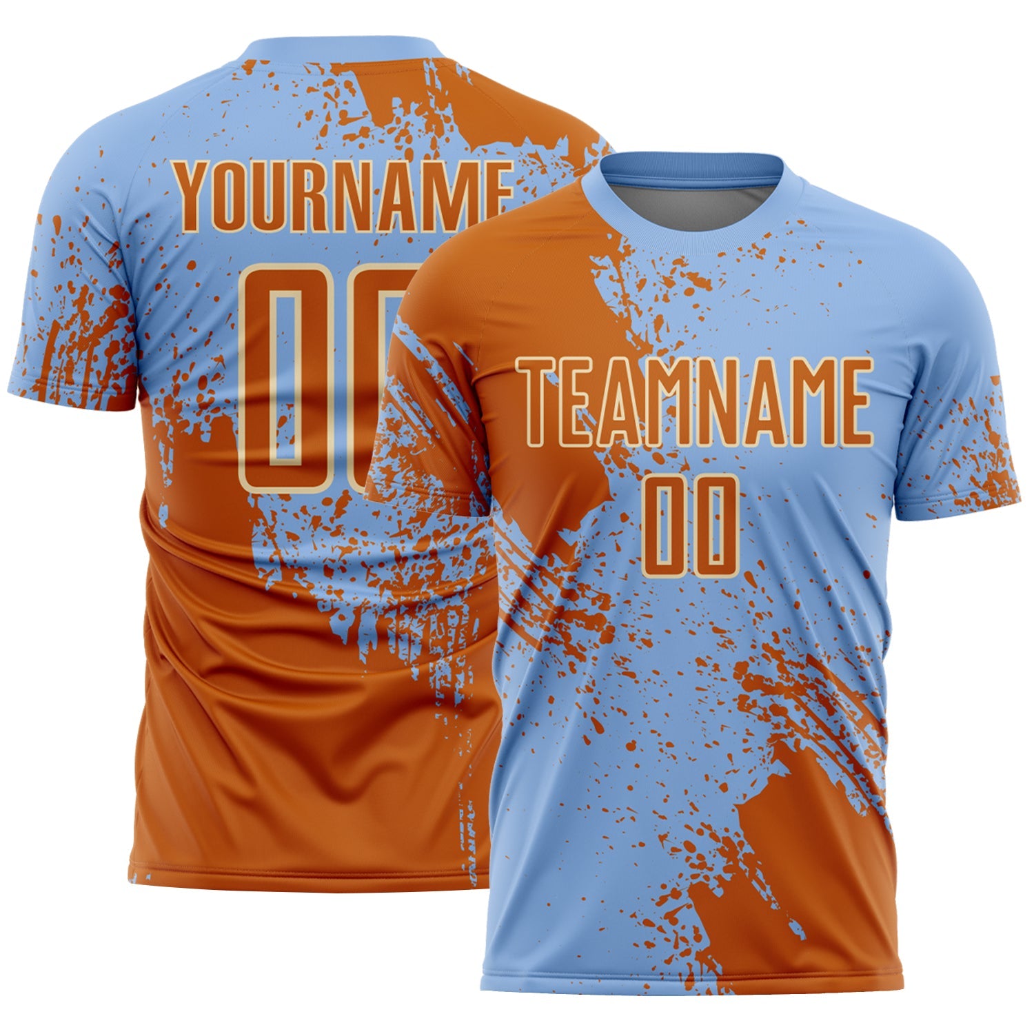 Custom Light Blue Texas Orange-Cream Abstract Brush Stroke Sports Sublimation Soccer Uniform Jersey - Main View