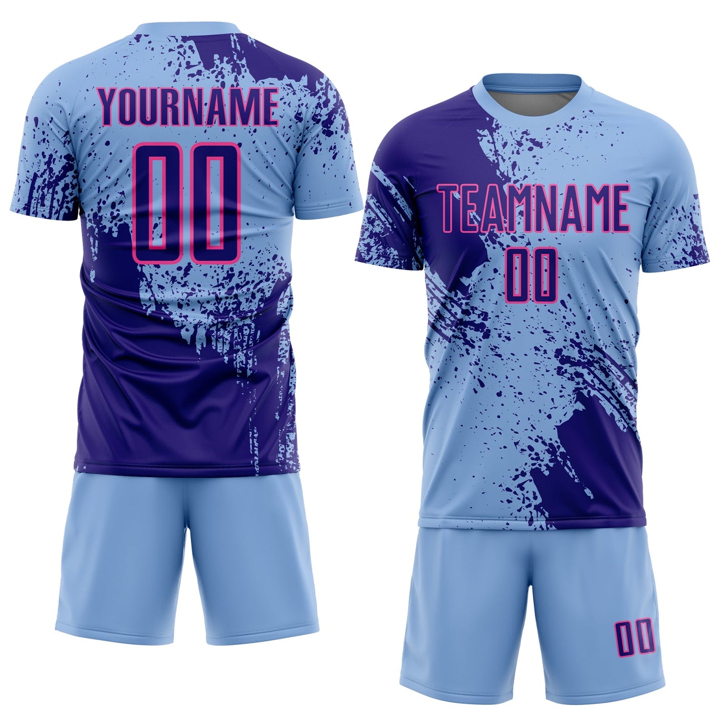 Custom Light Blue Dark Purple-Pink Abstract Brush Stroke Sports Sublimation Soccer Uniform Jersey view 2