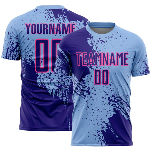 Custom Light Blue Dark Purple-Pink Abstract Brush Stroke Sports Sublimation Soccer Uniform Jersey - Main View