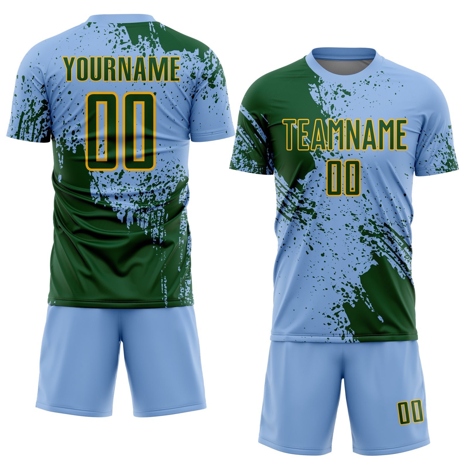 Custom Light Blue Green-Gold Abstract Brush Stroke Sports Sublimation Soccer Uniform Jersey view 2