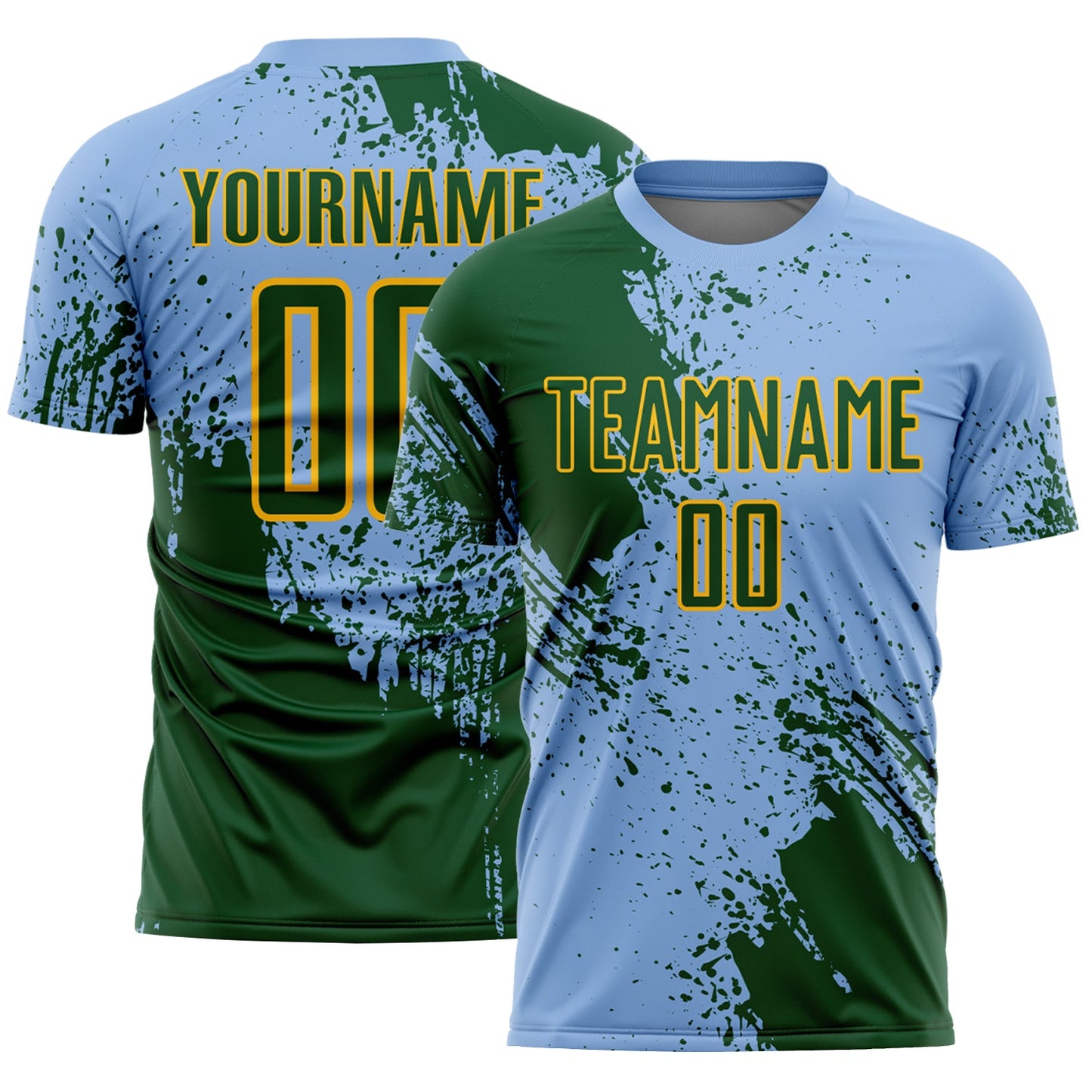 Custom Light Blue Green-Gold Abstract Brush Stroke Sports Sublimation Soccer Uniform Jersey - Main View