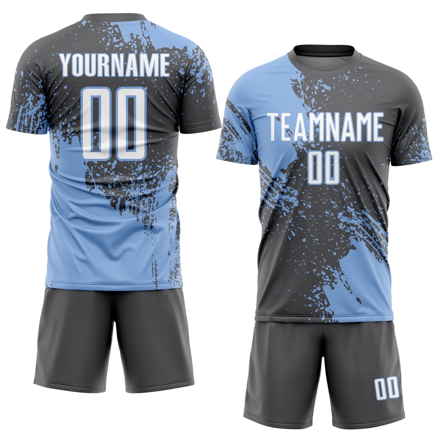 Custom Steel Gray White-Light Blue Abstract Brush Stroke Sports Sublimation Soccer Uniform Jersey view 2